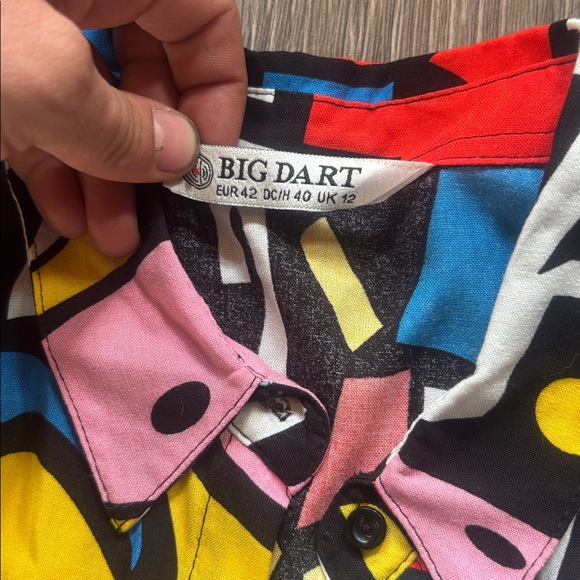 BIG DART Colorful Abstract Button-Up Shirt — Pink, Yellow, Blue, Black - Picture 3 of 5